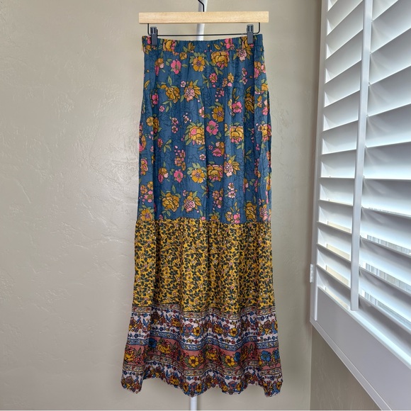 NATURAL LIFE Teal Floral Camille Boho Maxi Skirt Small NWT Spring Summer - Picture 5 of 8